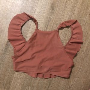 Aerie high neck crop swim top, ruffle back
